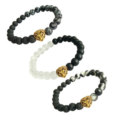 Lion Face Yoga Healing Semi Precious Stone Bracelet Combo